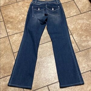 Blue Size 0 Boot Cut Curvy Fit Jeans with Subtle Flare & Whiskering